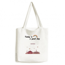 奥地利维也纳扁平化城市地标图案 白色单肩帆布包时尚文艺手提袋