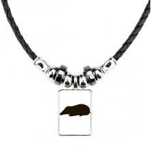 黑色鼹鼠动物剪影 手工皮绳项链吊坠饰品