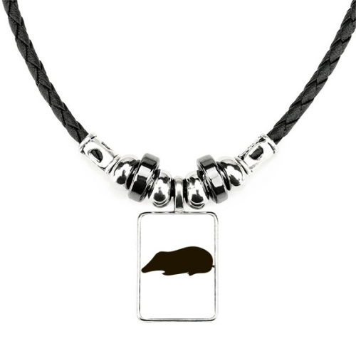 黑色鼹鼠动物剪影 手工皮绳项链吊坠饰品 黑色鼹鼠动物剪影 手工皮绳项链吊坠饰品