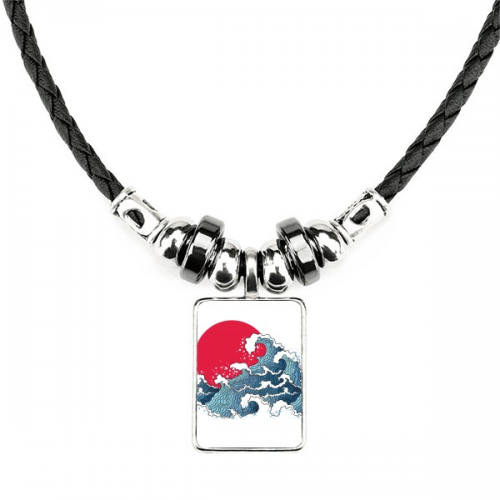 japan red sun sea watercolor necklace jewelry torque leather  pendant