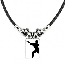 功夫武术中国少林武僧图案 手工皮绳项链吊坠饰品