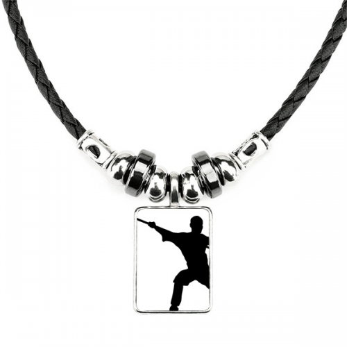 功夫武术中国少林武僧图案 手工皮绳项链吊坠饰品