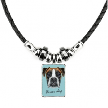 lop-eard boxer dog pet animal necklace jewelry torque leather  pendant