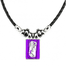 紫色美丽长发女人 手工皮绳项链吊坠饰品