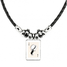 黑桃j扑克插画纹样 手工皮绳项链吊坠饰品