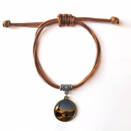 ocean eagle science nature picture bracelet leather hide  wristband brown jewelry 
