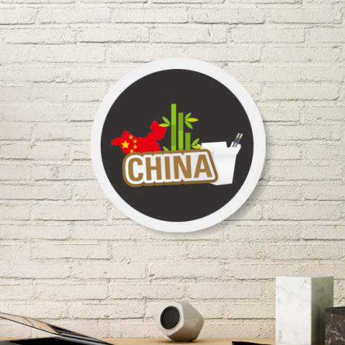 中国地图竹子棕色唐人街图案 圆形家居装饰相画框挂墙画礼品礼物