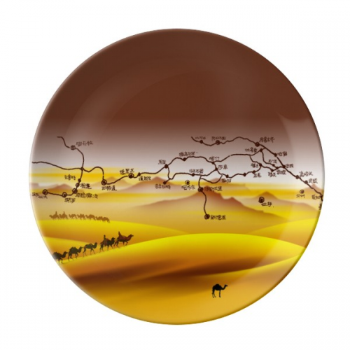 Desert Along the Way to the Silk Road Map Plate Decorative Porcelain Salver Tableware Dinner Dish