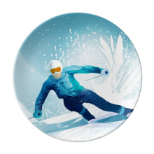 Winter Sport Skis and Ski Pole Illustration Plate Decorative Porcelain Salver Tableware Dinner Dish