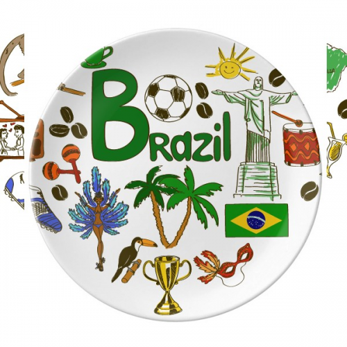Brazil Love Heart Landscap National Flag Plate Decorative Porcelain Salver Tableware Dinner Dish