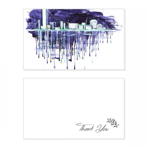 night starry modern city watercolor thank you card birthday paper greeting wedding appreciation night starry modern city watercolor thank you card birthday paper greeting wedding appreciation