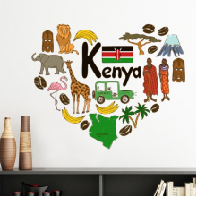 Kenya Love Heart Landscap National Flag Vinyl Wall Decoration Sticker Poster Wallpaper Decal Self Adhesive