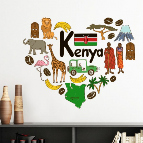 Kenya Love Heart Landscap National Flag Vinyl Wall Decoration Sticker Poster Wallpaper Decal Self Adhesive