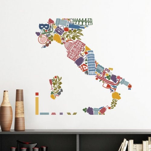 Map Italy  Landmark National Flag Architecture Vinyl Wall Decoration Sticker Poster Wallpaper Decal Self Adhesive