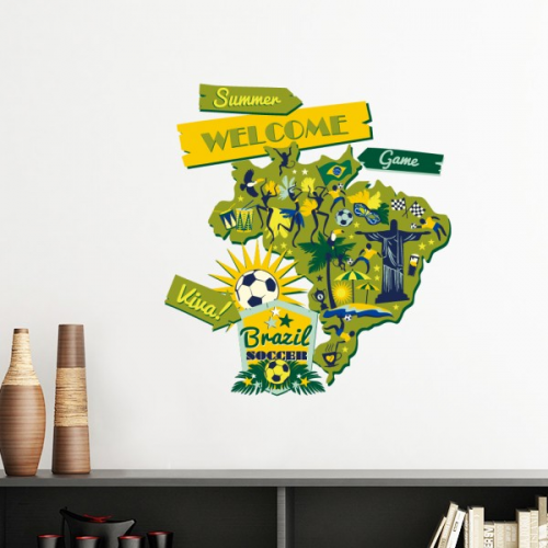 Welcom Brazil Summer Soccer Vinyl Wall Decoration Sticker Poster Wallpaper Decal Self Adhesive