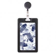 日本鲤鱼波浪蓝色纹样 易拉扣挂绳证件胸卡套
