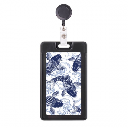 日本鲤鱼波浪蓝色纹样 易拉扣挂绳证件胸卡套 日本鲤鱼波浪蓝色纹样 易拉扣挂绳证件胸卡套