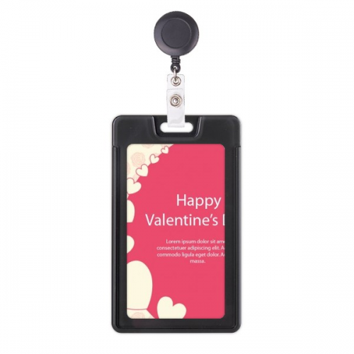 Pink White Happy Valentine's Day Retractable Badge Reel Card Sleeve Case