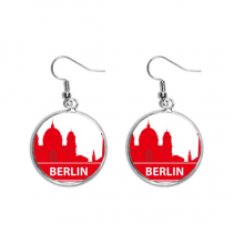 berlin germany red landmark pattern ear dangle silver drop ear jewelry woman