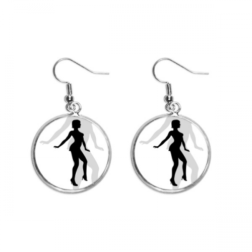 hot woman dancing outline ear dangle silver drop ear jewelry woman