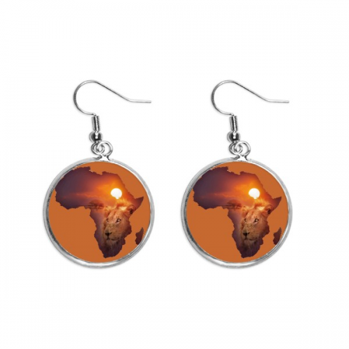 lion prairie african continent name map ear dangle silver drop ear jewelry woman