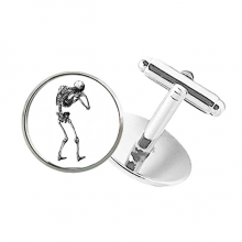 Backside Human Skeleton Sketch Round Button Cuff Clip Stud Cufflinks
