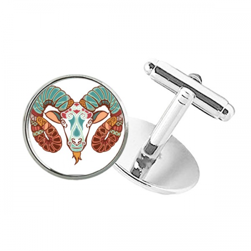 Aries Constellation Zodiac Symbol Round Button Cuff Clip Stud Cufflinks