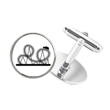 Black Roller Coaster Amusement Park Outline Round Button Cuff Clip Stud Cufflinks