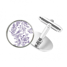 Lilac Decorative Classic Pattern Round Button Cuff Clip Stud Cufflinks