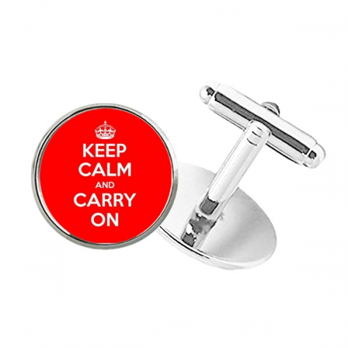 Quote Keep Calm And Carry On Red Round Button Cuff Clip Stud Cufflinks