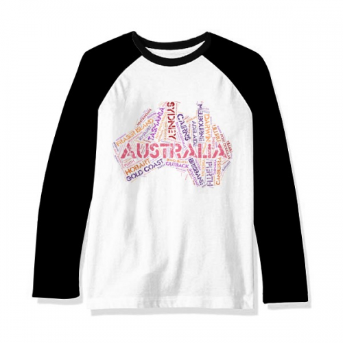 Australia Flavor Map Scenic Spots Illustration Long Sleeve Top Raglan T-shirt Cloth