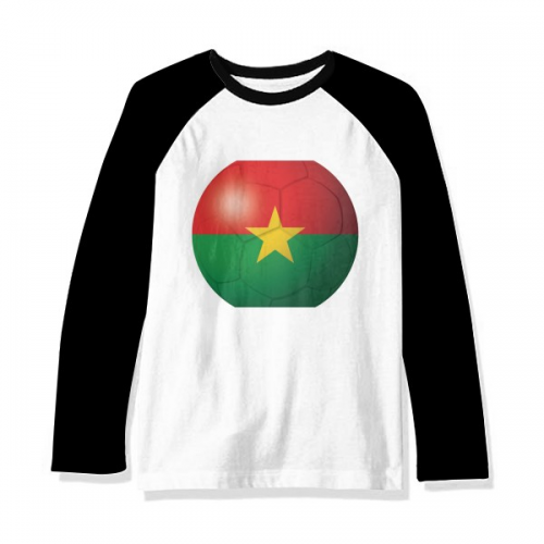 布基纳法索国旗足球纹样 长袖黑白上衣连肩T恤衫