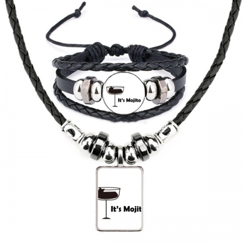 mojito with its cup art deco  fashion leather necklbracelet jewelry set