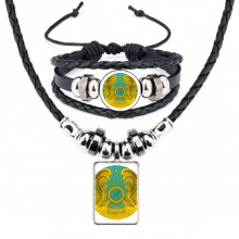 kazakhstan asia national emblem leather necklbracelet jewelry set