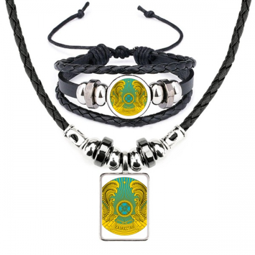 kazakhstan asia national emblem leather necklbracelet jewelry set