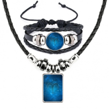 starry night aries zodiac constellation leather necklbracelet jewelry set