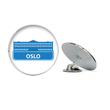 Oslo Norway Blue Landmark Pattern Round Metal Tack Hat Pin Brooch