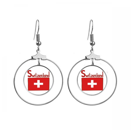 switzerland national flag red pattern ears dangle hoop jewelry drop 
