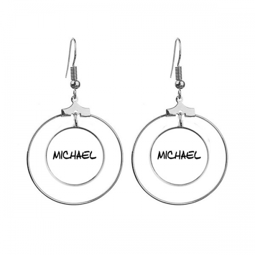 special handwriting english name michael ears dangle hoop jewelry drop 