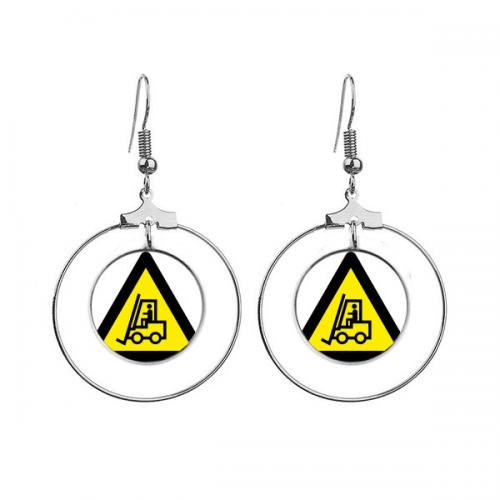 warning symbol yellow black forklifts triangle ears dangle hoop jewelry drop 