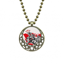 红旗锣鼓爱人民语录红色插画 项链复古月亮吊坠礼物