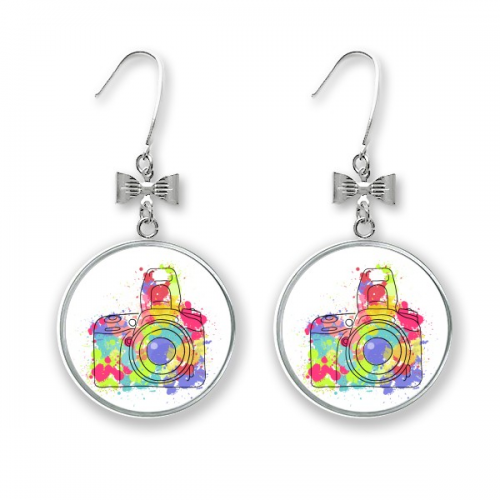 涂鸦街头文化彩色相机 蝴蝶结耳挂耳环耳坠首饰