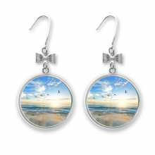 ocean sand beach bird sea picture bow ears drop stud pierced hook