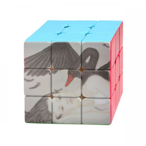 Beauty Black Swan Chinese Style Watercolor Magic Cube Puzzle 3x3 Toy Game Play