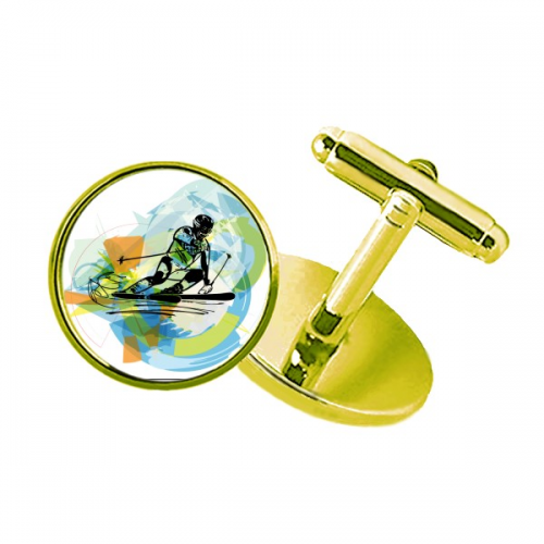 水彩花样滑雪双板运动员 饰钉商务衬衫金属袖扣金色