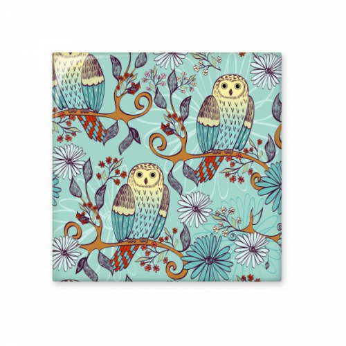 blue flower owl protect animal pet lover cerac tile glossy decal ged brick adorn st
