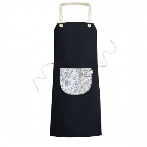 Blue Hand Painted Math Ruler Calculator Illustration Apron Bib Sarong Cooking Baking Kitchen Pocket Pinafore