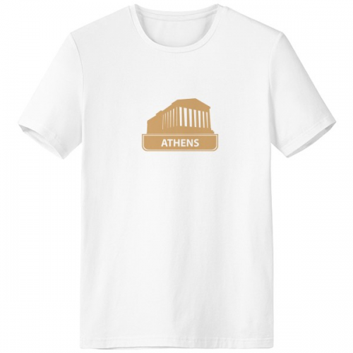 Athens Greece Yellow Landmark Pattern T-shirt Workwear Pocket Short Sleeve Sport Clothing