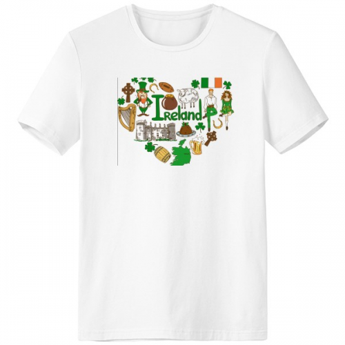 爱尔兰心形民俗插画图案 男女白色短袖T恤创意纪念衫个性T恤衫礼物 爱尔兰心形民俗插画图案 男女白色短袖T恤创意纪念衫个性T恤衫礼物
