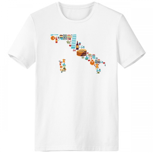 Map Italy National Flag Custom Landscape T-shirt Workwear Pocket Short Sleeve Sport Clothing